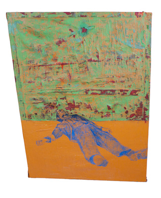 Kwiecień 2018, alkid, akryl na używanej pościeli, 111 x 128 cm